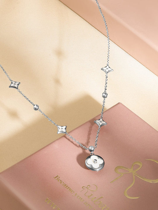 Subtle Floral Charms Chain Necklace Silver