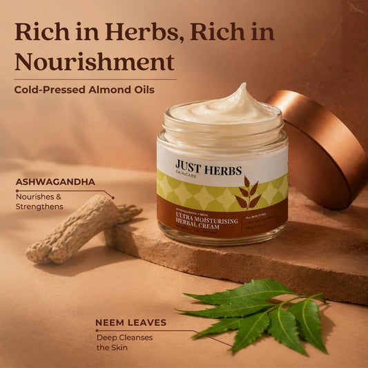 【Just Herbs】 Ultra Moisturising Herbal Cream with Ashwagandha and Neem｜ウルトラモイスチャライジング ハーバルクリーム アシュワガンダ&ニーム｜100g