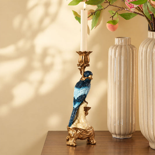 【Pure Home + Living】 Blue & Gold Decorative Candle Accent｜ブルー＆ゴールド デコラティブ キャンドルアクセント｜10×9.4×31cm