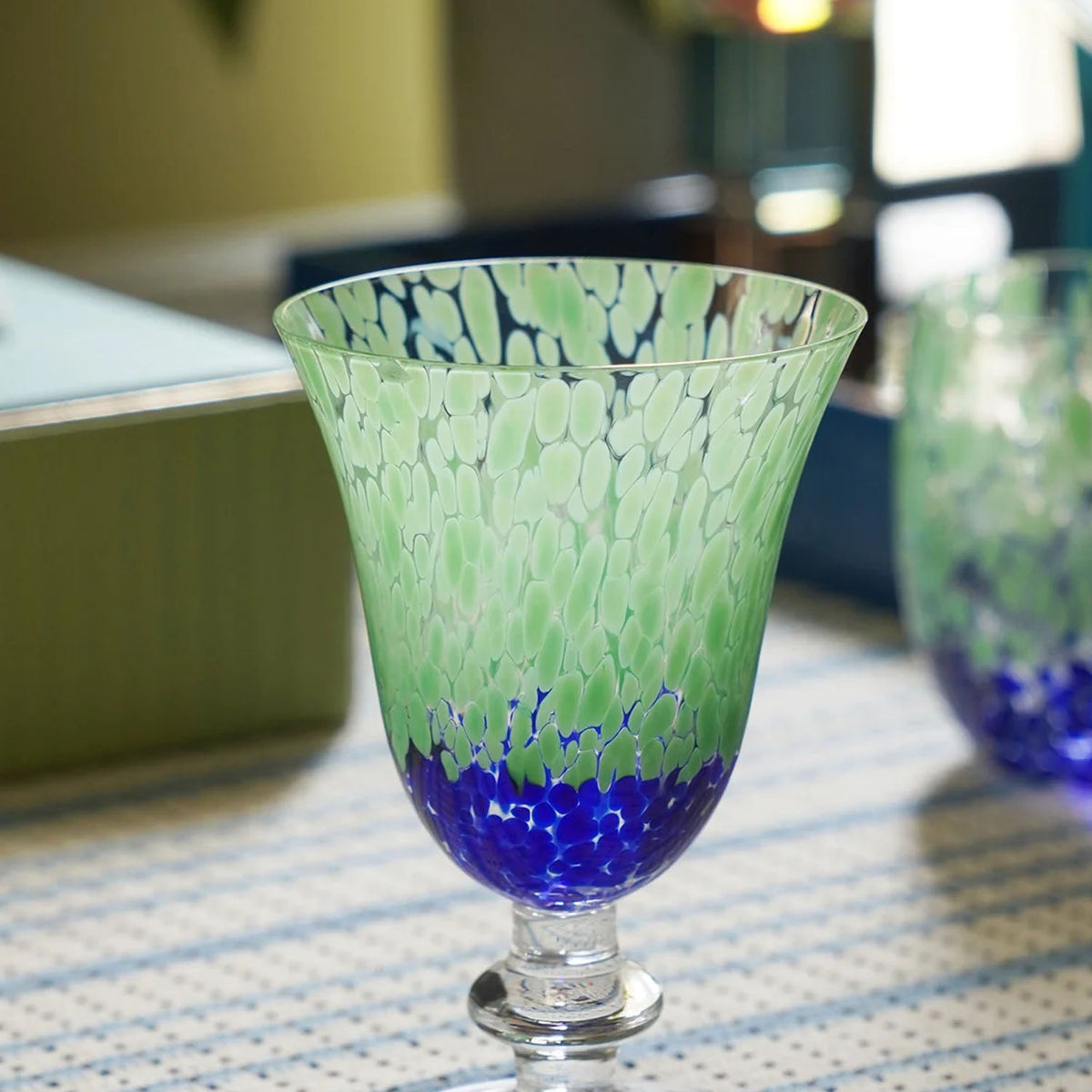 【Pure Home + Living】 Blue & Green Speckled Glass Wine Tumbler｜ブルー＆グリーン スペックル ガラス ワインタンブラー｜直径9.1×高さ13.9cm