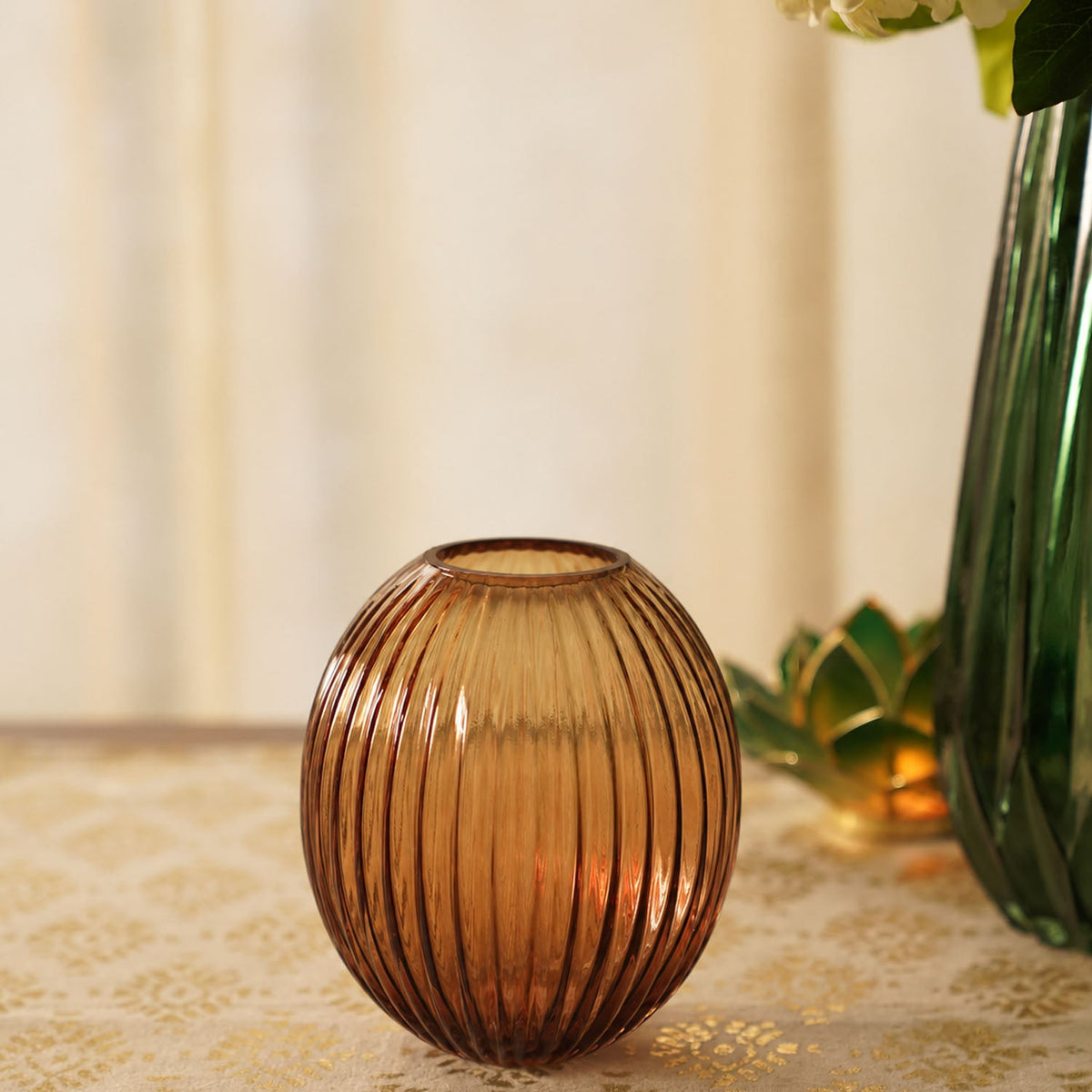 【Pure Home + Living】 Light Amber & Dark Amber Round Vase｜ライトアンバー＆ダークアンバー ラウンド 花瓶｜13×13×14.3cm