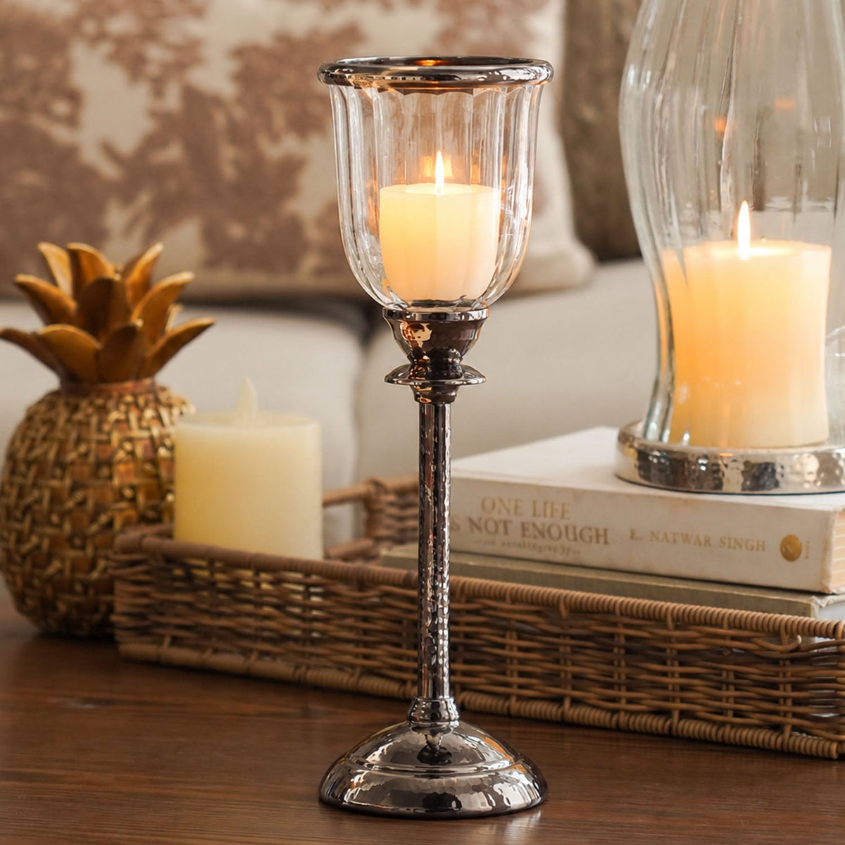 【Pure Home + Living】 Silver & Clear Votive Candle Holder｜シルバー＆クリア ボーティブ キャンドルホルダー｜10×10×29cm