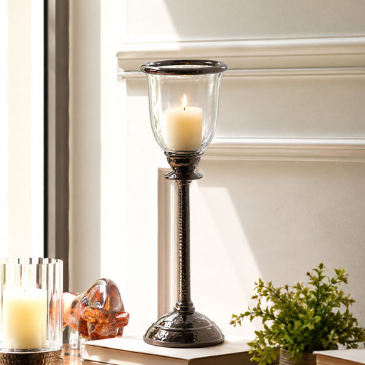 【Pure Home + Living】 Silver & Clear Tall Votive Candle Holder｜シルバー＆クリア トール ボーティブ キャンドルホルダー｜10×10×32cm