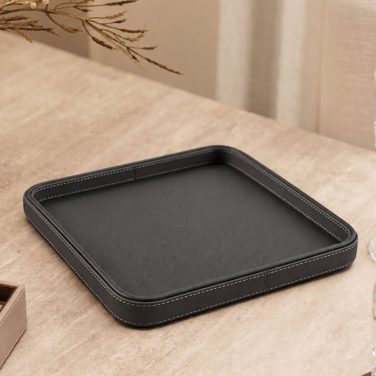 【Pure Home + Living】 Grey Decorative Tray Platter｜グレー デコラティブ トレイ｜28.3×28.3×3cm