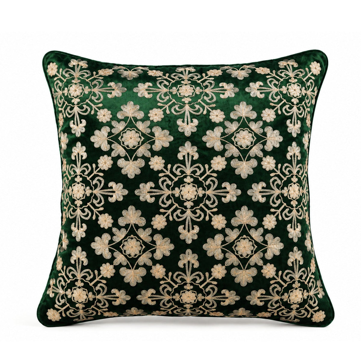 【Pure Home + Living】 Green Ari Embroidered Cushion Cover｜グリーン アリ刺繍 クッションカバー｜45×45cm｜ベルベット（裏面コットン）