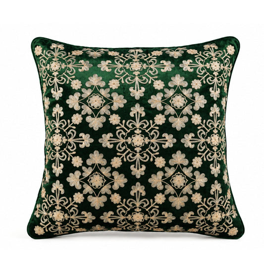 【Pure Home + Living】 Green Ari Embroidered Cushion Cover｜グリーン アリ刺繍 クッションカバー｜45×45cm｜ベルベット（裏面コットン）