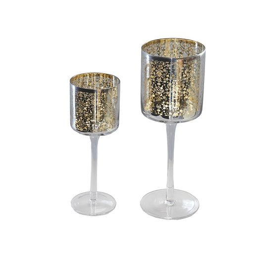【Pure Home + Living】 Floral Pattern Stem Candle Holders - Set of 2｜フローラルパターン ステム キャンドルホルダー 2個セット｜7×7×20cm