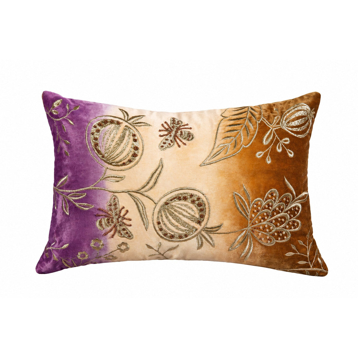 【Pure Home + Living】 Multi-Color Embroidered Cushion Cover｜マルチカラー 刺繍クッションカバー｜30×45cm｜ベルベット（裏面コットン）