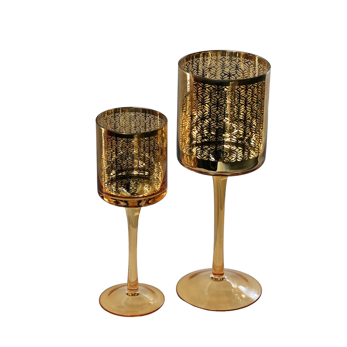 【Pure Home + Living】 Lace Pattern Stem Candle Holders - Set of 2｜レースパターン ステム キャンドルホルダー 2個セット｜7×7×20cm