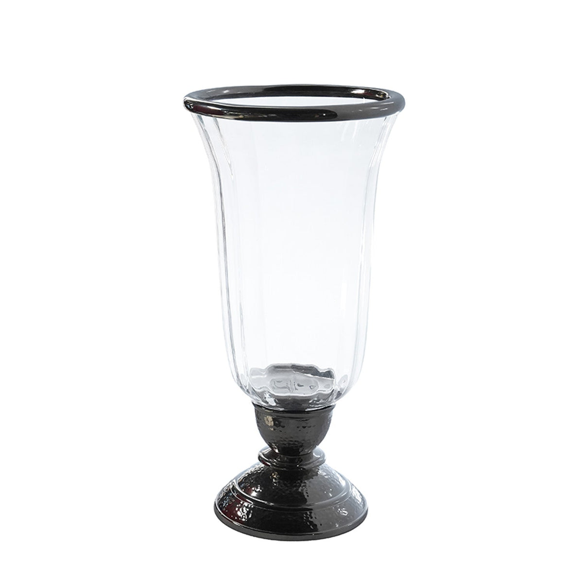 【Pure Home + Living】 Silver & Clear Glass Hurricane Candle Holder (Compact)｜シルバー＆クリア ガラス ハリケーン キャンドルホルダー（コンパクト）｜15×15×31cm