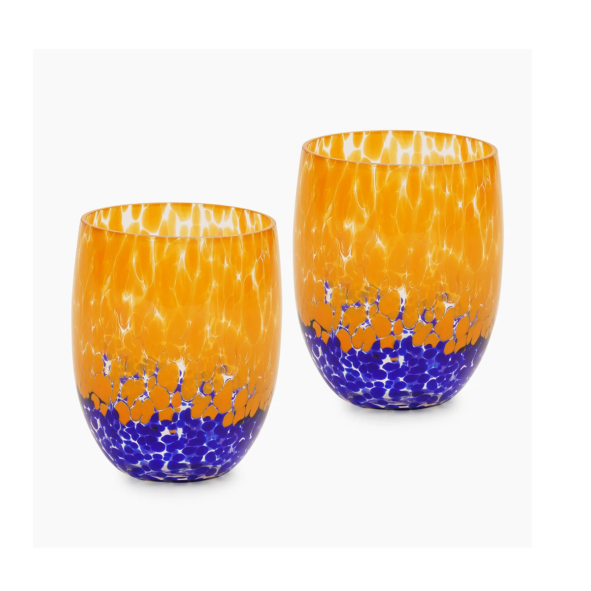 【Pure Home + Living】 Orange & Blue Speckled Glass Tumbler - Set of 2｜オレンジ＆ブルー スペックル ガラス タンブラー 2個セット｜直径6.5×高さ10.5cm