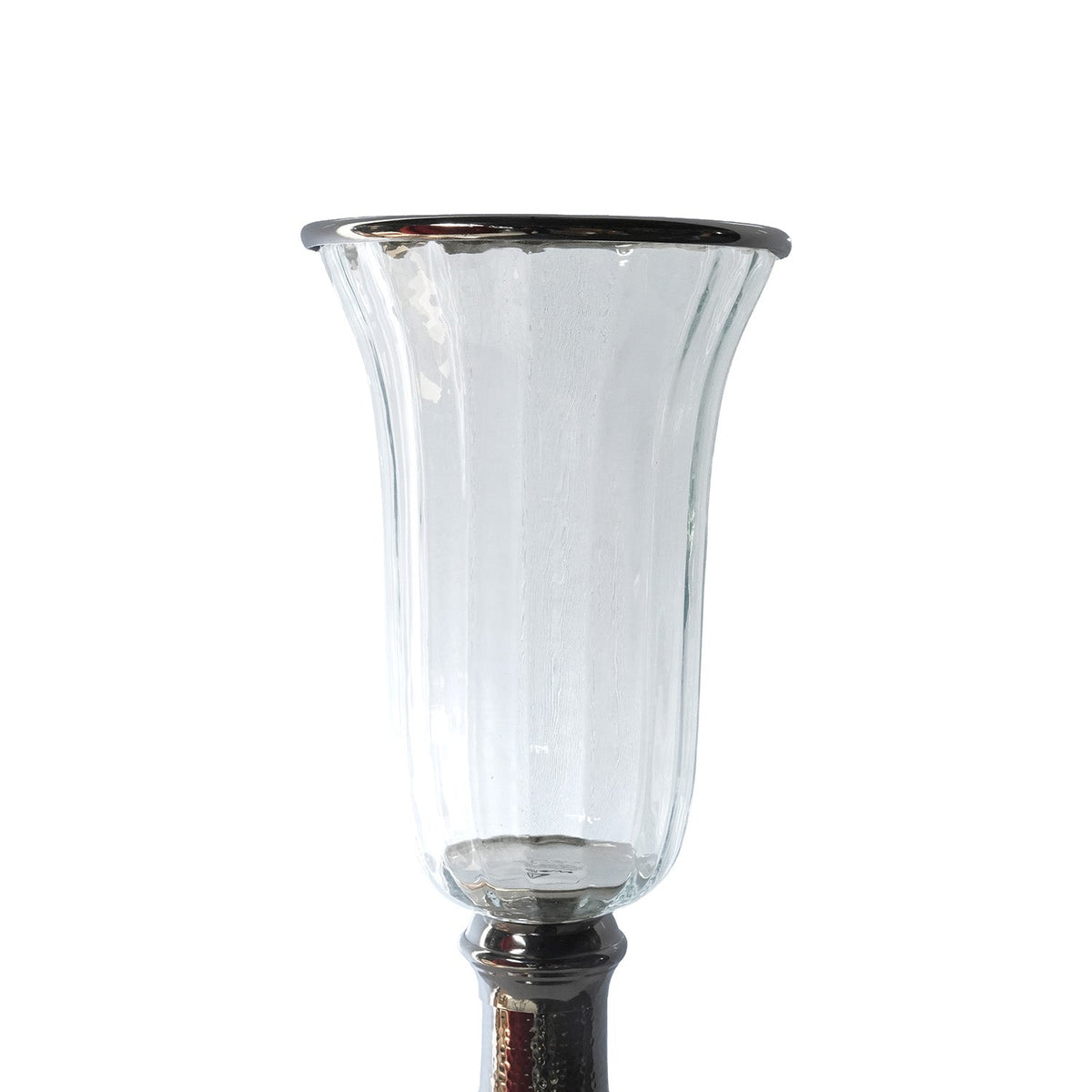 【Pure Home + Living】 Silver & Clear Glass Hurricane Candle Holder (Compact)｜シルバー＆クリア ガラス ハリケーン キャンドルホルダー（コンパクト）｜15×15×31cm