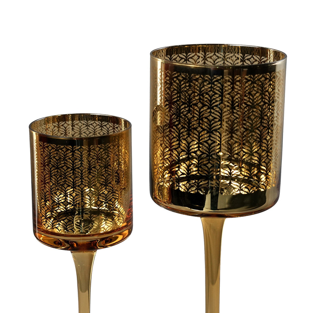 【Pure Home + Living】 Lace Pattern Stem Candle Holders - Set of 2｜レースパターン ステム キャンドルホルダー 2個セット｜7×7×20cm