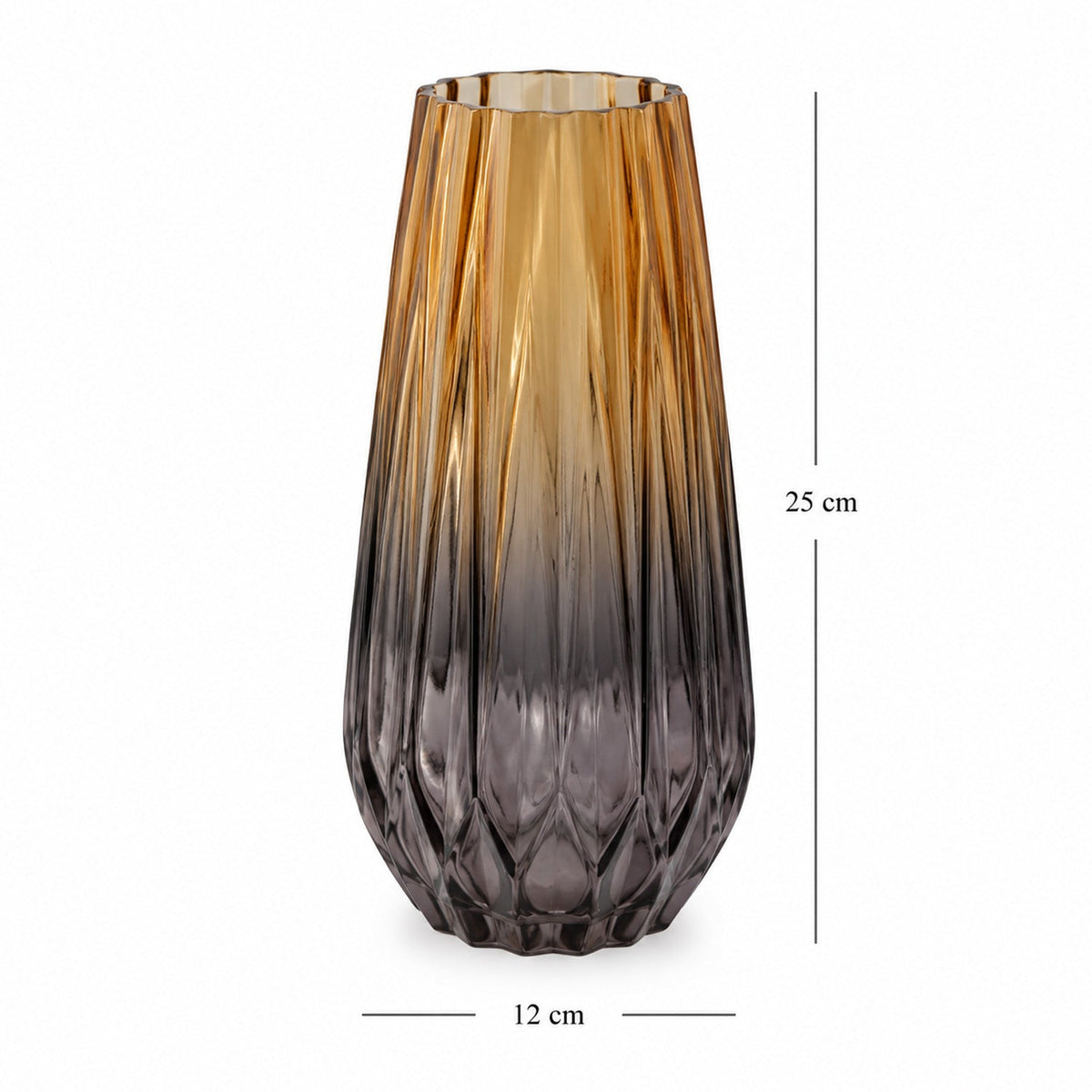 【Pure Home + Living】 Light Amber & Grey Diamond Texture Vase｜ライトアンバー＆グレー ダイヤモンドテクスチャー 花瓶｜12×12×25cm
