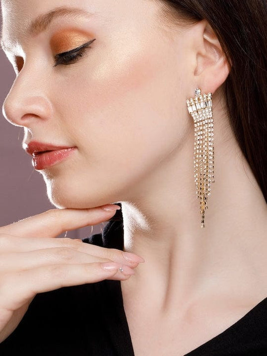 【Rubans】 18K Gold Plated Crystal Studded Tassel Earrings｜18K ゴールドメッキ クリスタル タッセルイヤリング