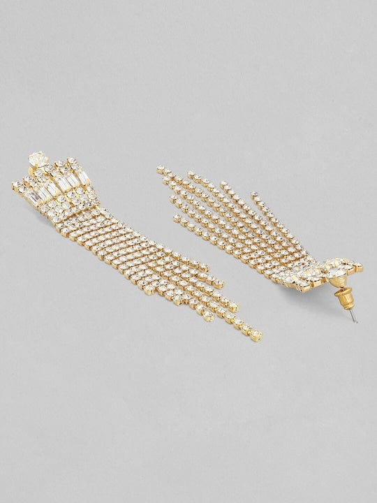 【Rubans】 18K Gold Plated Crystal Studded Tassel Earrings｜18K ゴールドメッキ クリスタル タッセルイヤリング