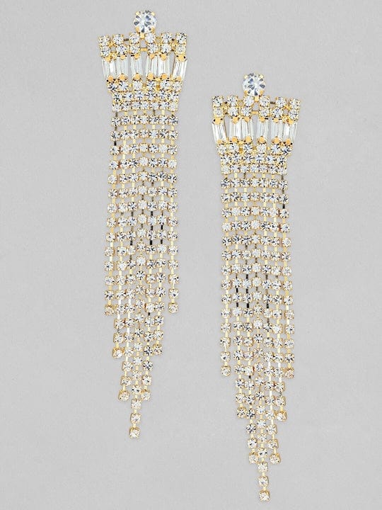 【Rubans】 18K Gold Plated Crystal Studded Tassel Earrings｜18K ゴールドメッキ クリスタル タッセルイヤリング