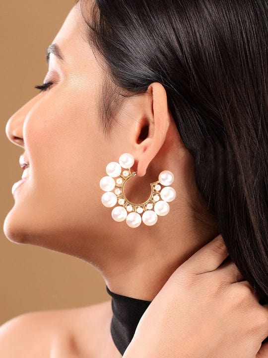 【Rubans】 18K Gold Plated Pearl Studded Statement Hoop Earrings｜18K ゴールドメッキ パール ステートメント フープイヤリング