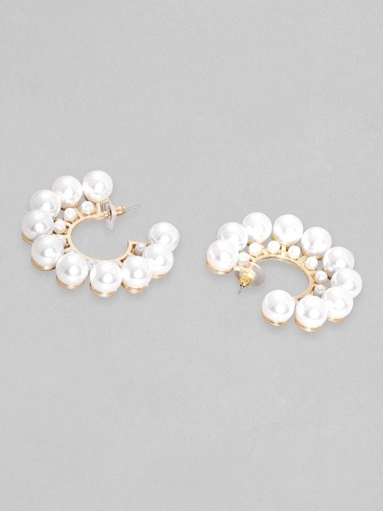 【Rubans】 18K Gold Plated Pearl Studded Statement Hoop Earrings｜18K ゴールドメッキ パール ステートメント フープイヤリング