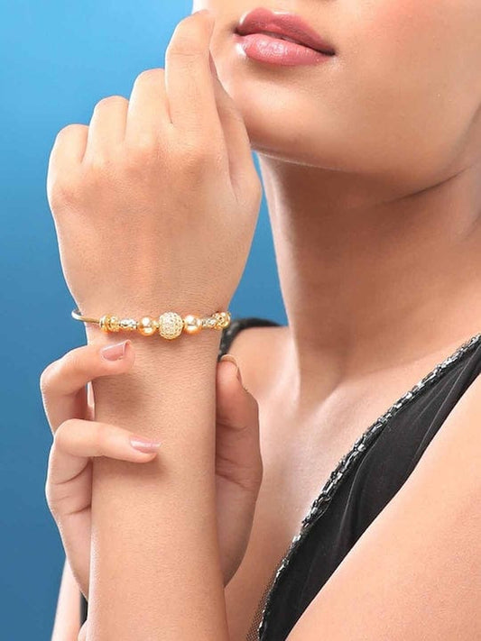 【Rubans】 18K Gold Plated Zirconia Beaded Charm Adjustable Minimal Bracelet｜18K ゴールドメッキ ジルコニアビーズ チャーム ミニマル ブレスレット