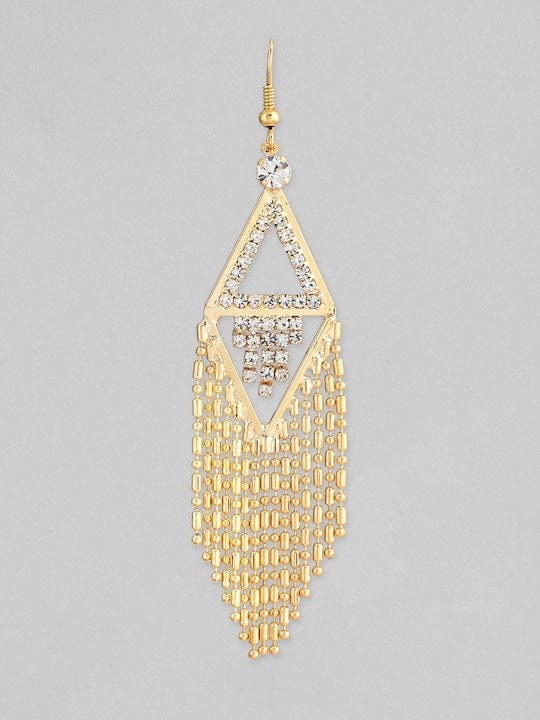 【Rubans】 18K Gold Plated Zirconia Studded Chain Beaded Fringe Dangler Earrings｜18K ゴールドメッキ ジルコニア チェーン＆ビーズ フリンジ ダングラーイヤリング