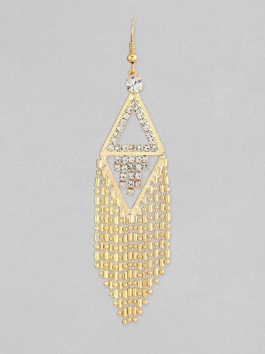 【Rubans】 18K Gold Plated Zirconia Studded Chain Beaded Fringe Dangler Earrings｜18K ゴールドメッキ ジルコニア チェーン＆ビーズ フリンジ ダングラーイヤリング