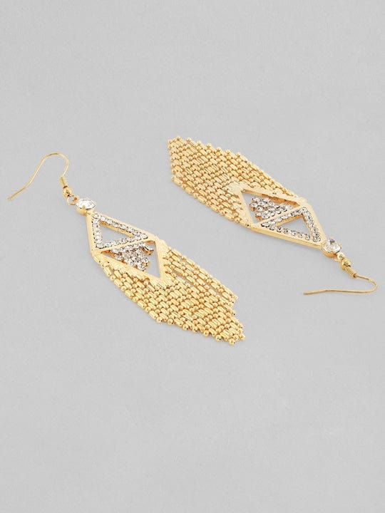 【Rubans】 18K Gold Plated Zirconia Studded Chain Beaded Fringe Dangler Earrings｜18K ゴールドメッキ ジルコニア チェーン＆ビーズ フリンジ ダングラーイヤリング
