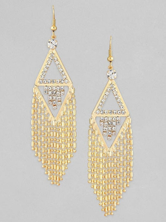 【Rubans】 18K Gold Plated Zirconia Studded Chain Beaded Fringe Dangler Earrings｜18K ゴールドメッキ ジルコニア チェーン＆ビーズ フリンジ ダングラーイヤリング