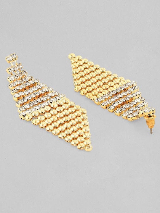 【Rubans】 18K Gold Plated Zirconia Studded Beaded Patterned Dangle Earrings｜18Kゴールドメッキ ジルコニア ビーズパターン ダングルイヤリング