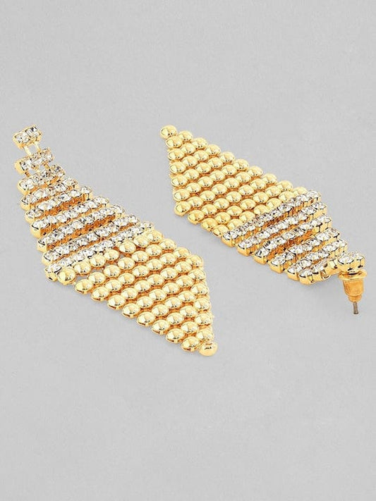 【Rubans】 18K Gold Plated Zirconia Studded Beaded Patterned Dangle Earrings｜18Kゴールドメッキ ジルコニア ビーズパターン ダングルイヤリング