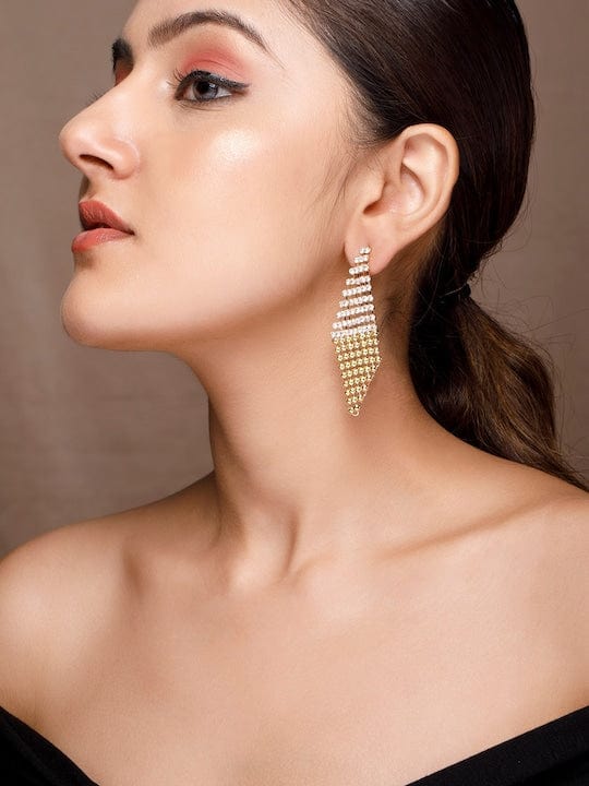 【Rubans】 18K Gold Plated Zirconia Studded Beaded Patterned Dangle Earrings｜18Kゴールドメッキ ジルコニア ビーズパターン ダングルイヤリング