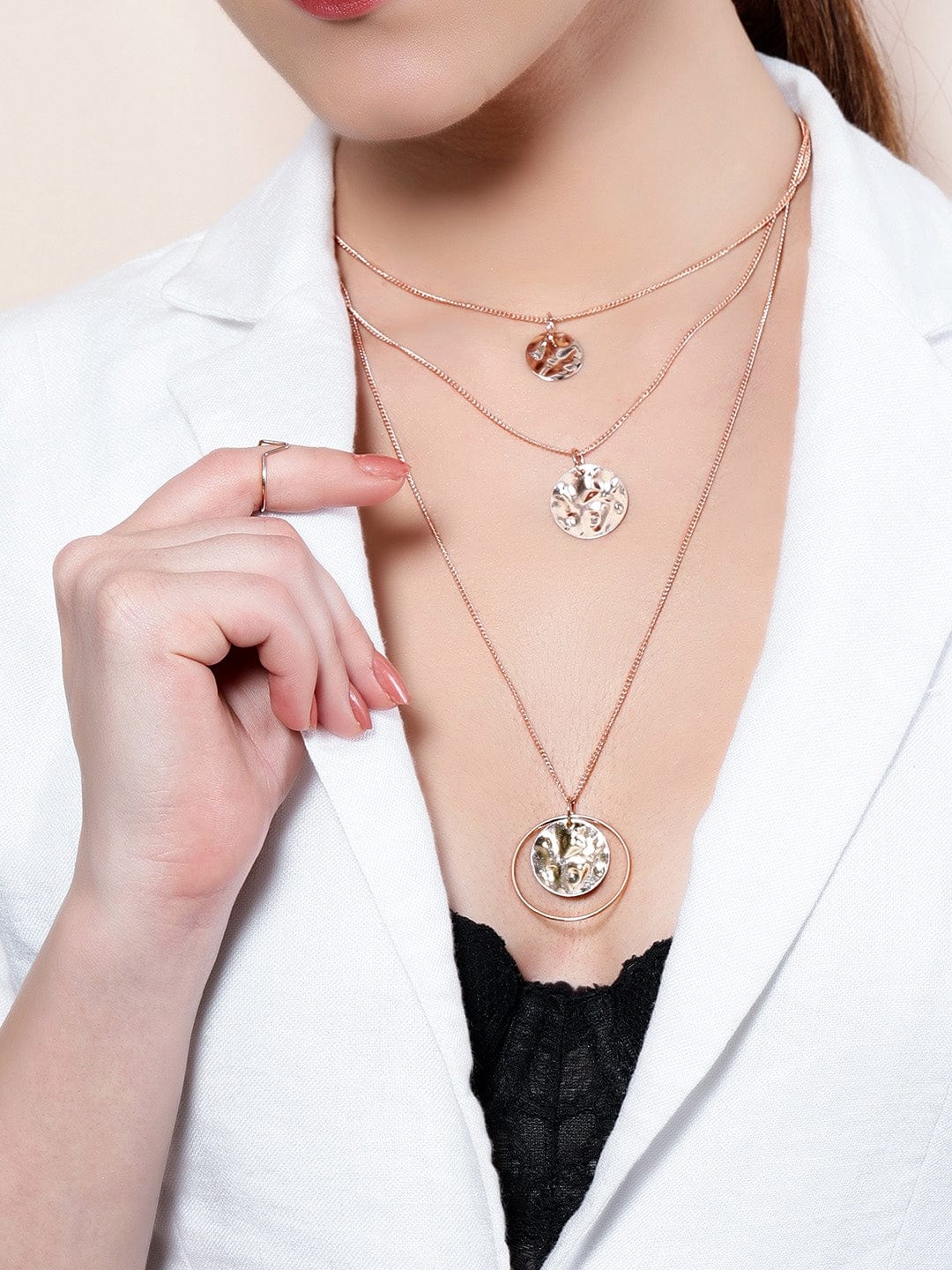 【Rubans】 Rose Gold-Plated Handcrafted Multi Layer Chain Necklace｜ローズゴールドメッキ ハンドクラフト マルチレイヤー チェーンネックレス