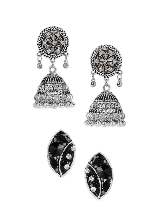 【Rubans】 Set of 2 Oxidised Jhumka & Stud Earrings｜オキシダイズド ジュムカ＆スタッドイヤリング 2組セット
