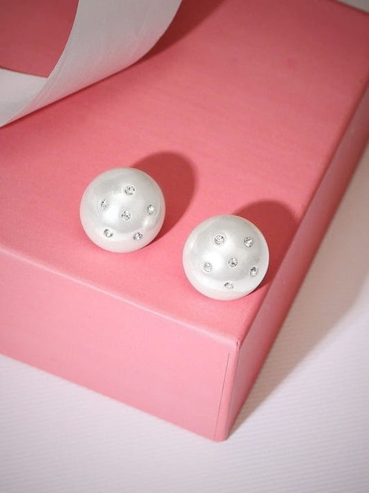 【Rubans】 White Pearl Zirconia Stud Earrings｜ホワイトパール ジルコニア スタッドイヤリング