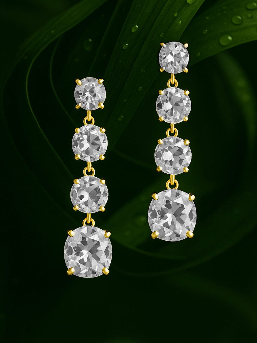 【Rubans】 18K Gold Toned Clear & Opal Zircon Studded Drop Earrings｜18K ゴールドトーン クリア＆オパール ジルコニア ドロップイヤリング
