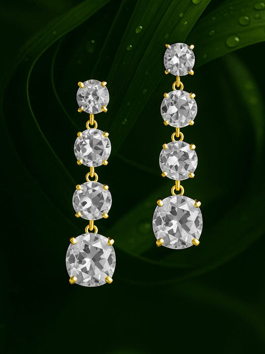 【Rubans】 18K Gold Toned Clear & Opal Zircon Studded Drop Earrings｜18K ゴールドトーン クリア＆オパール ジルコニア ドロップイヤリング