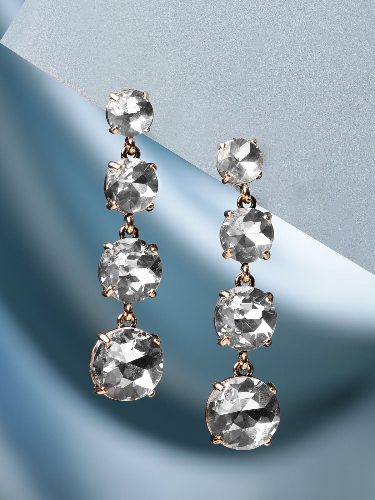 【Rubans】 18K Gold Toned Clear & Opal Zircon Studded Drop Earrings｜18K ゴールドトーン クリア＆オパール ジルコニア ドロップイヤリング