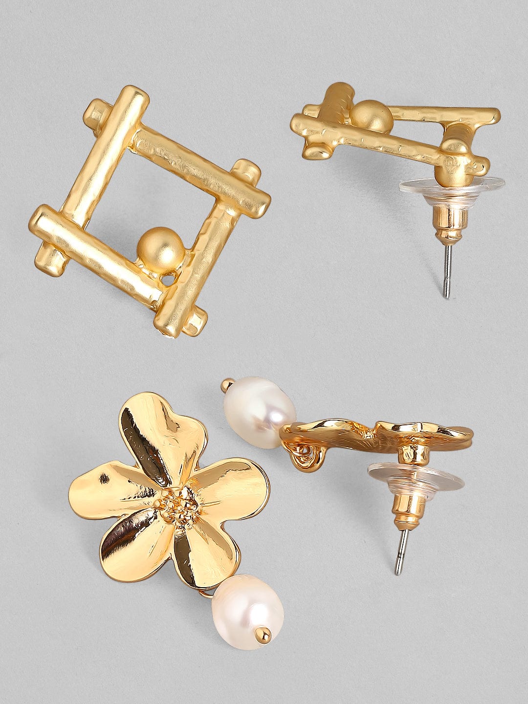 【Rubans】 Gold-Toned  White Set Of 2 Drop Earrings｜ゴールドトーン ホワイト ドロップイヤリング 2組セット