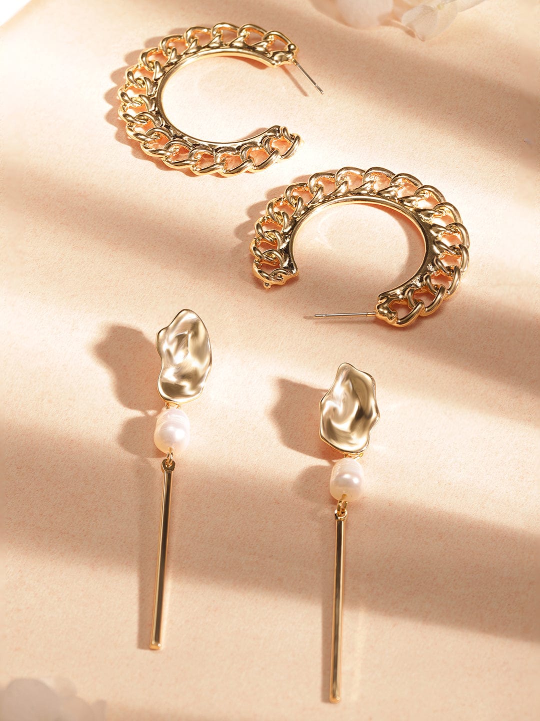 【Rubans】 Set of 2 Gold-Plated Contemporary Earrings｜ゴールドメッキ コンテンポラリー イヤリング 2組セット