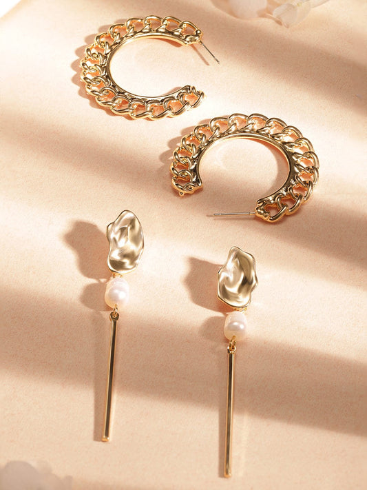 【Rubans】 Set of 2 Gold-Plated Contemporary Earrings｜ゴールドメッキ コンテンポラリー イヤリング 2組セット