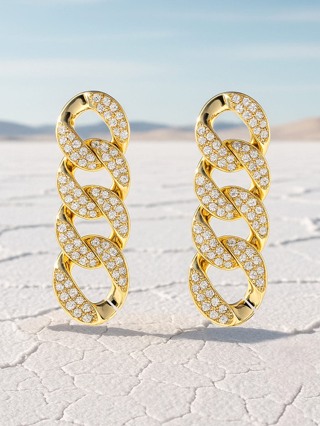 【Rubans】 Gold Plated Handcrafted Rhinestone Interlink Drop Earrings｜ゴールドメッキ ハンドクラフト ラインストーン インターリンク ドロップイヤリング