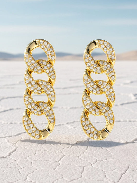 【Rubans】 Gold Plated Handcrafted Rhinestone Interlink Drop Earrings｜ゴールドメッキ ハンドクラフト ラインストーン インターリンク ドロップイヤリング