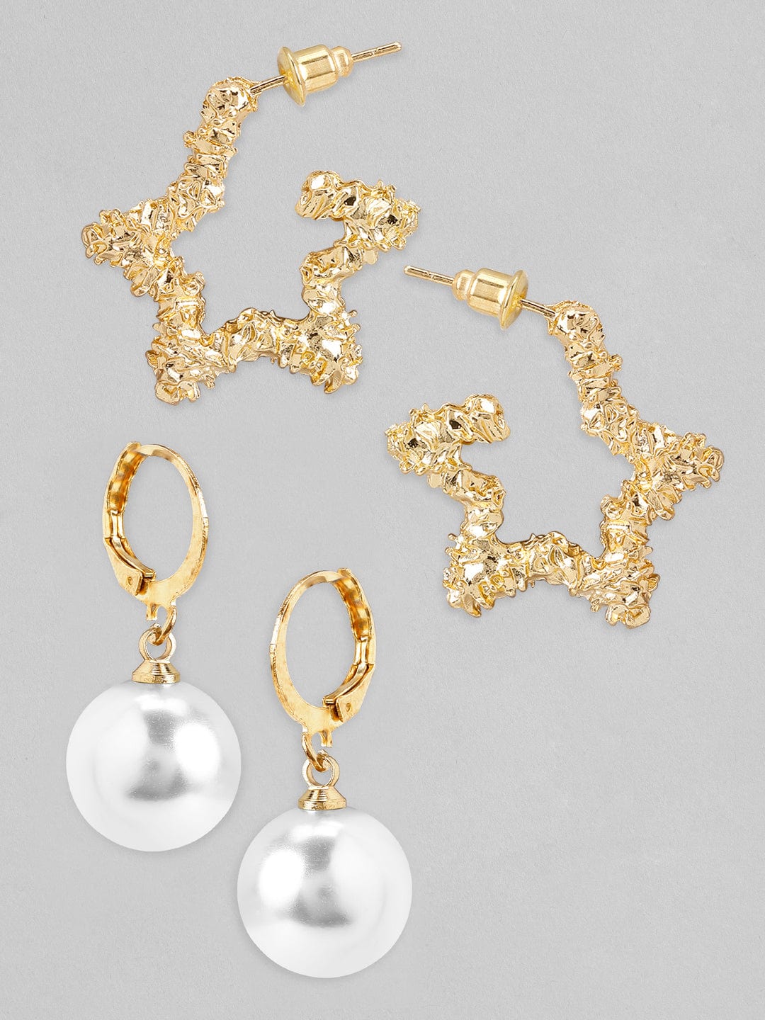 【Rubans】 Gold Plated Handcrafted Set of 2 Drop Earrings｜ゴールドメッキ ハンドクラフト ドロップイヤリング 2組セット