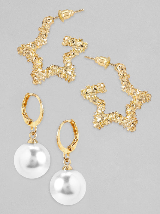 【Rubans】 Gold Plated Handcrafted Set of 2 Drop Earrings｜ゴールドメッキ ハンドクラフト ドロップイヤリング 2組セット