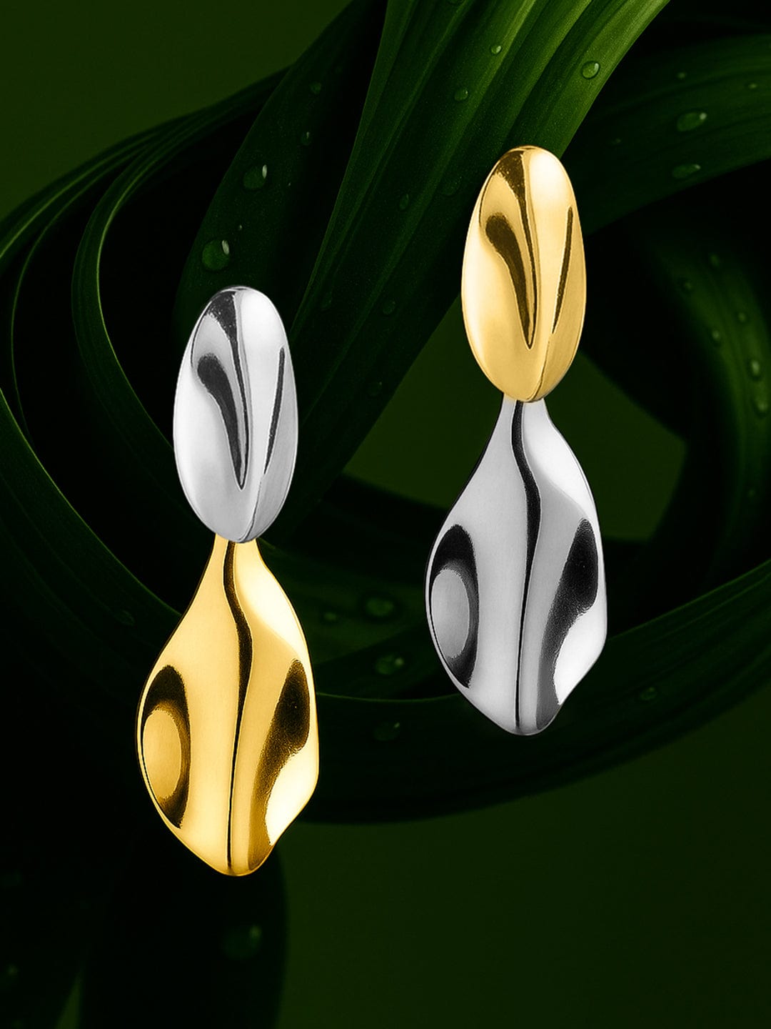 【Rubans】 Gold & Silver Dual Toned Contemporary Drop Earrings｜ゴールド＆シルバー デュアルトーン コンテンポラリー ドロップイヤリング
