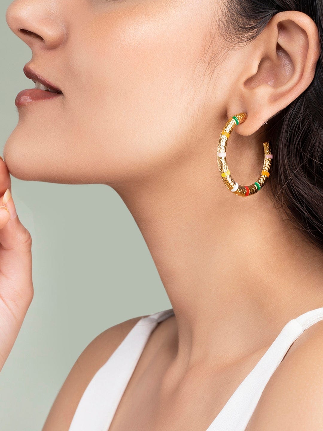 【Rubans】 Multi Coloured Beaded Hoop Earrings｜マルチカラー ビーズ フープイヤリング