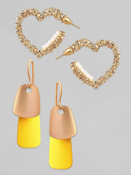 【Rubans】 Set of 2 Gold Plated Heart Shaped & Drop Earrings｜ゴールドメッキ ハート＆ドロップ イヤリング 2組セット