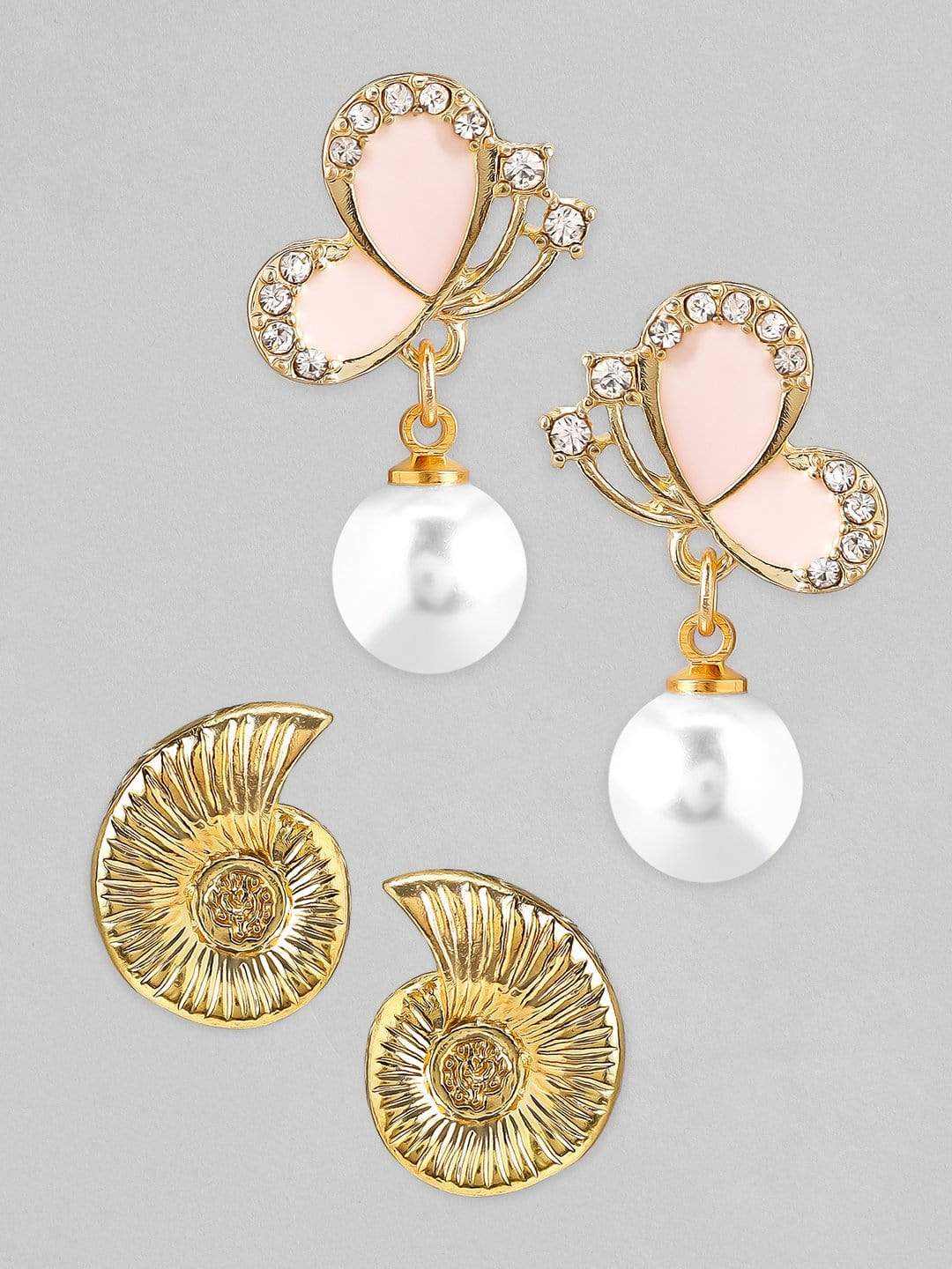 【Rubans】 Set of 2 Gold Plated Pearl Hanging Earrings｜ゴールドメッキ パール イヤリング 2組セット