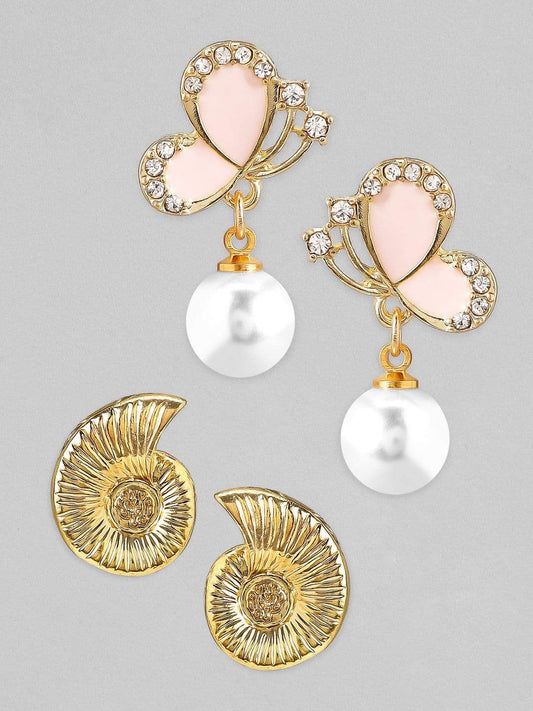 【Rubans】 Set of 2 Gold Plated Pearl Hanging Earrings｜ゴールドメッキ パール イヤリング 2組セット