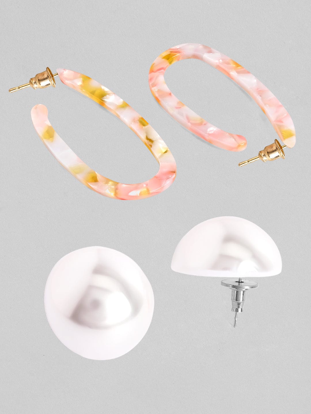 【Rubans】 Tokyo Talkies x Rubans Set of 2 Pearl & Multicolour Hoop Earrings｜トーキョートーキーズ × Rubans パール＆マルチカラー フープ・スタッド イヤリング 2組セット